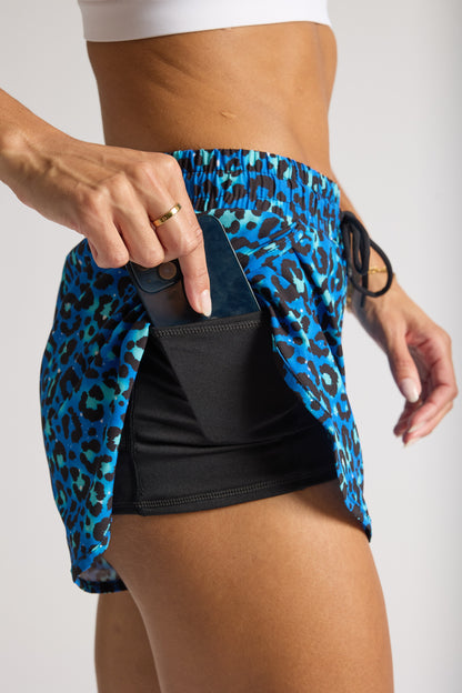 VOXY 2 in 1 Racer Shorts (Blue Leopard)